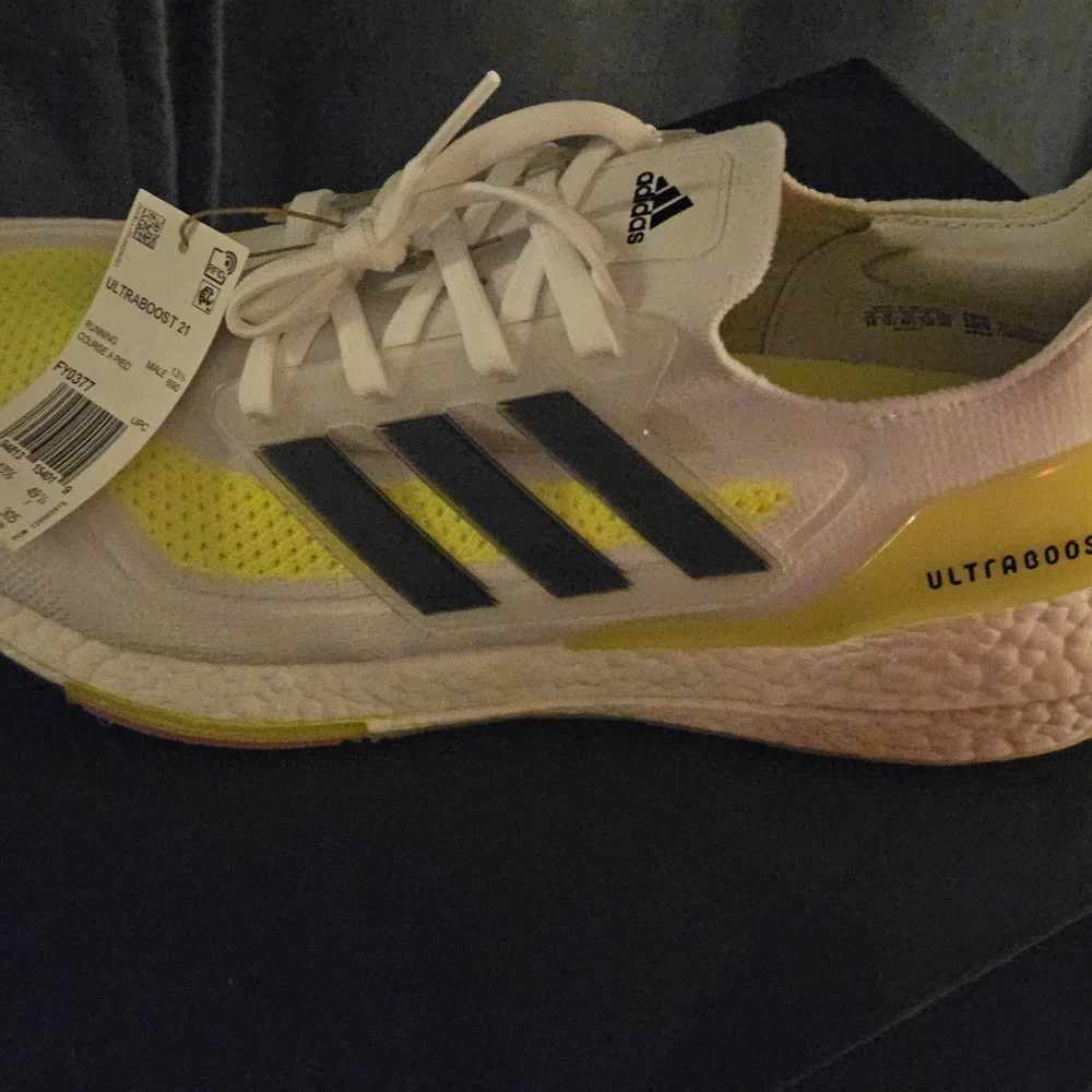 Adidas Ultraboost White and Neon Yellow Sneakers - Picture 10 of 13